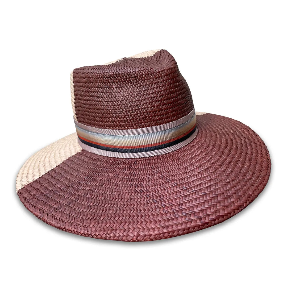 Spectator Fedora Hat - Bi-Color Panama with Wide Brim & Feather Trim