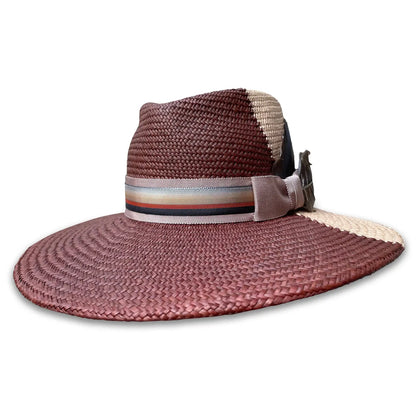 Spectator Fedora Hat - Bi-Color Panama with Wide Brim & Feather Trim