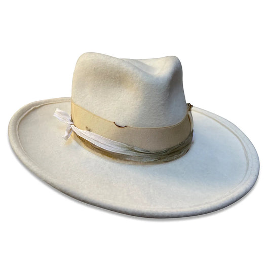 Super Pinch - Ivory Flange Fedora with Upcycled Sari Silk