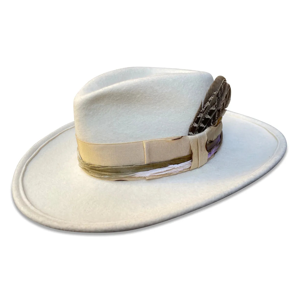Super Pinch - Ivory Flange Fedora with Upcycled Sari Silk