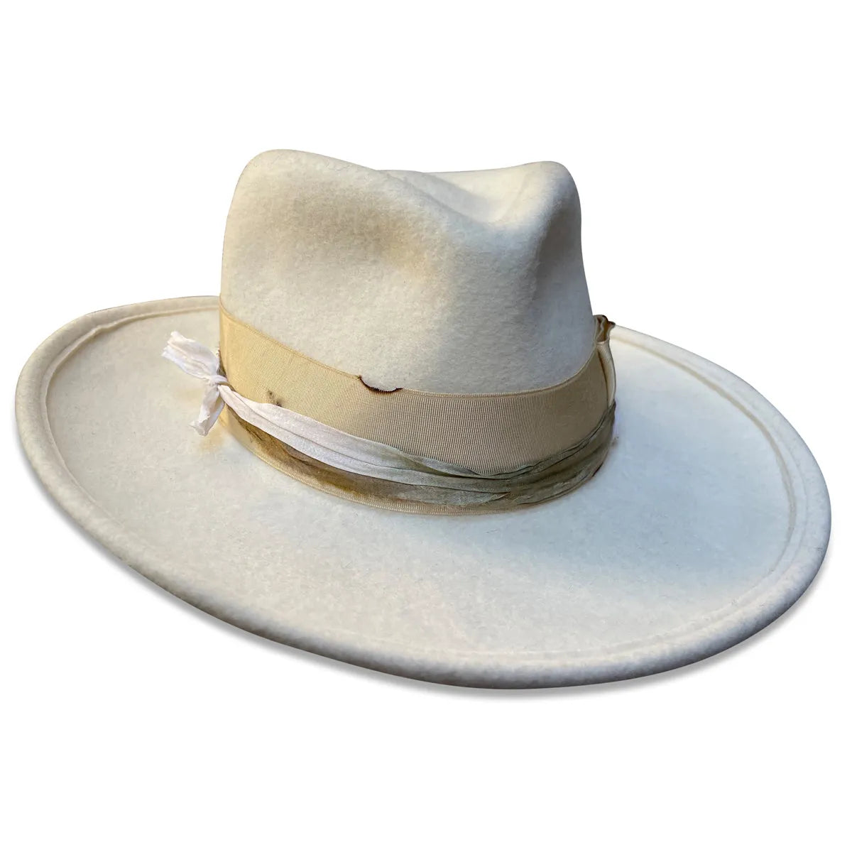 Super Pinch - Ivory Flange Fedora with Upcycled Sari Silk