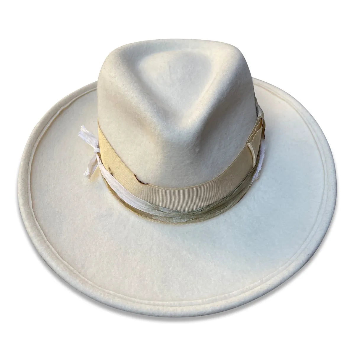 Super Pinch - Ivory Flange Fedora with Upcycled Sari Silk