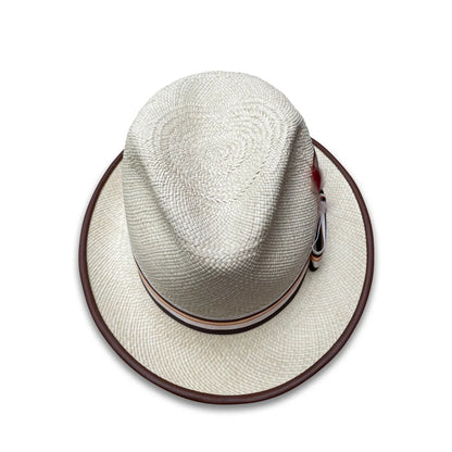 William Fedora Hat - Stingy Brim Panama Straw with Feather Trim