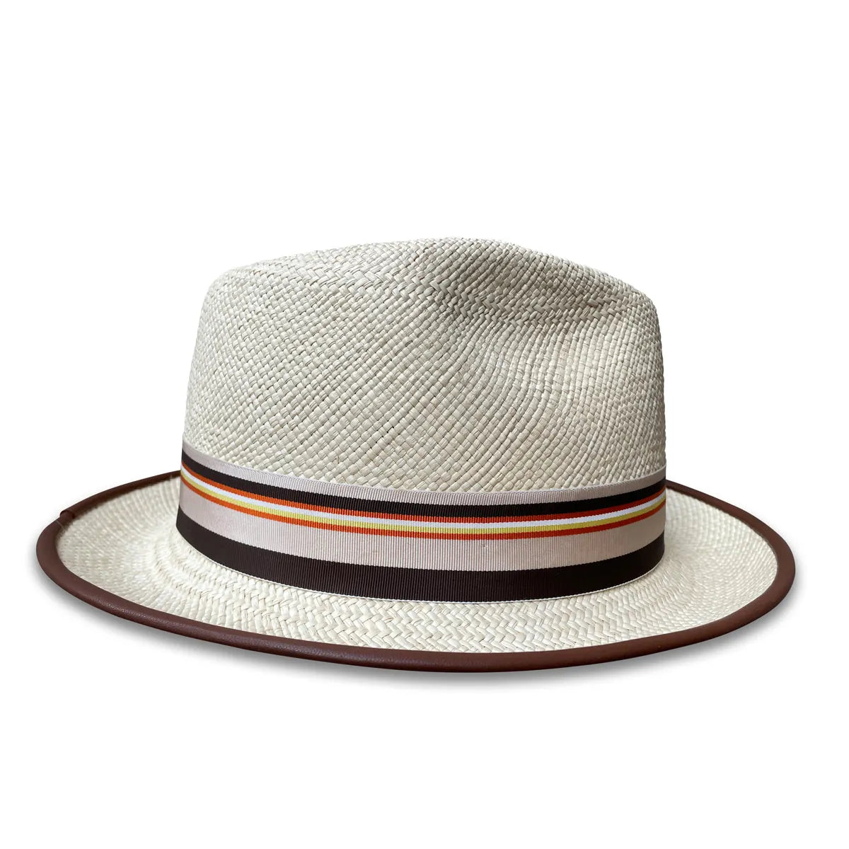 William Fedora Hat - Stingy Brim Panama Straw with Feather Trim