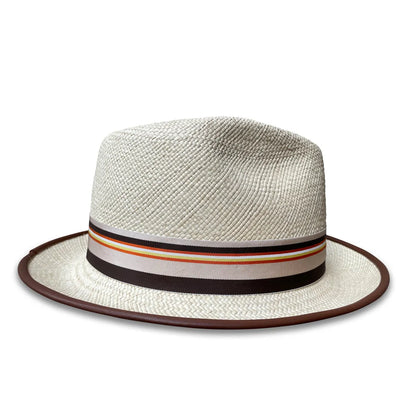 William Fedora Hat - Stingy Brim Panama Straw with Feather Trim