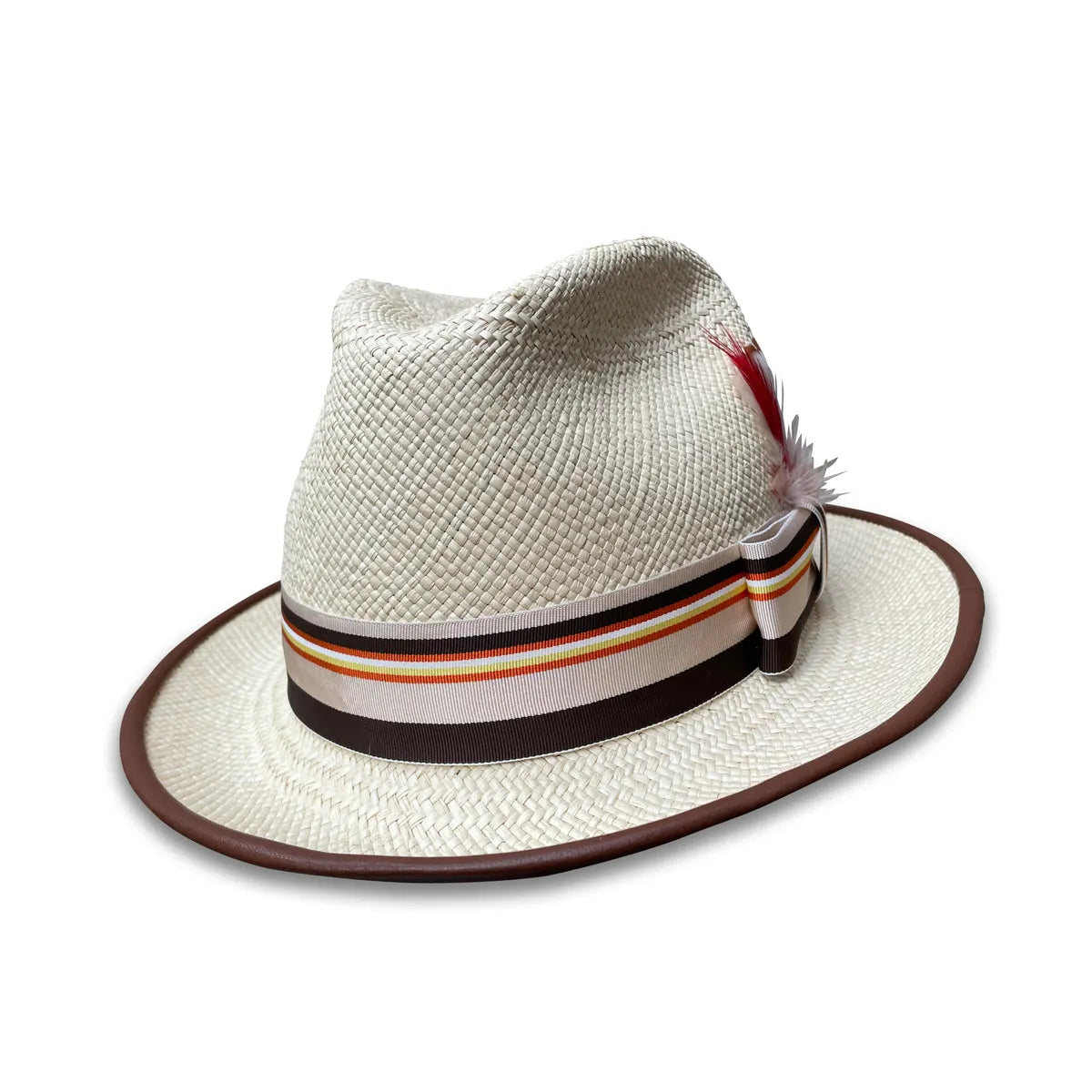 William Fedora Hat - Stingy Brim Panama Straw with Feather Trim